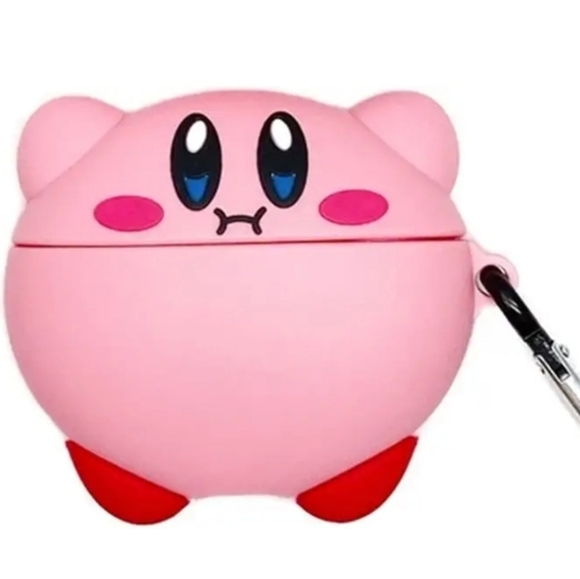 Kirby ✦ Pink AirPods Case ✦ Gen 3 Silicone Protective Cover w/ Hanging Clip - Picture 2 of 10